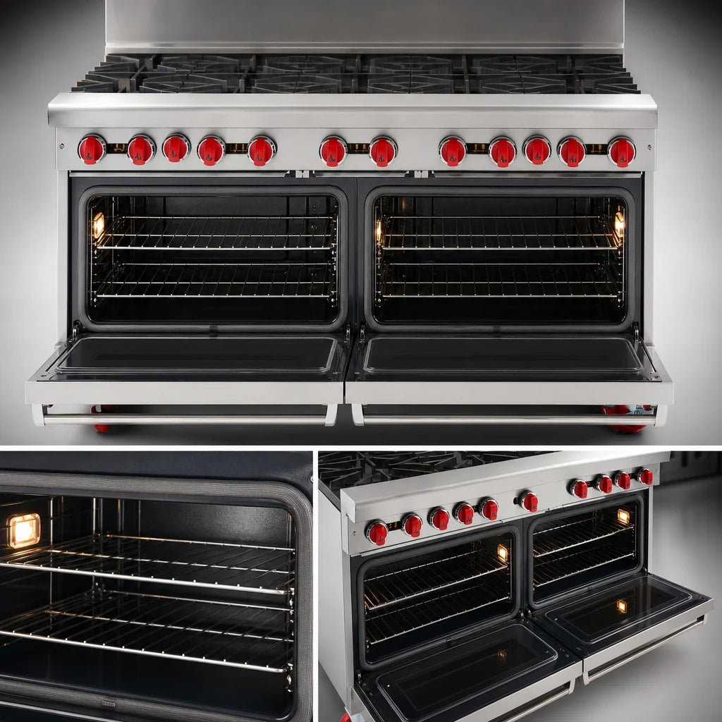 American Range AR-10 60-Inch Gas Restaurant Range with 10 Open Burners, 2 Standard Ovens and Stainless Steel Exterior