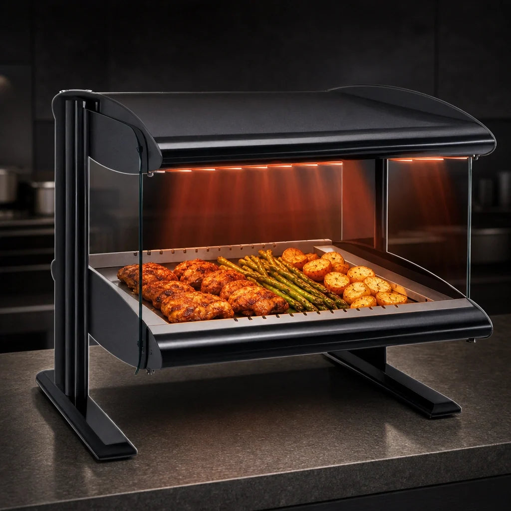 Hatco Spot On® HZMH-36 40-Inch Horizontal Countertop Heated Zone Merchandiser, 1 Shelf, 4 Zones, Infrared Heat, LED Lighting