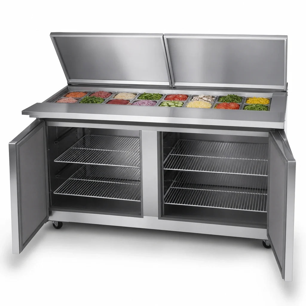 Atosa MSF8307GR-NTCV Two-Section Mega Top Sandwich/Salad Prep Table Refrigerator, 24-Pan, 60-1/5-Inch Wide