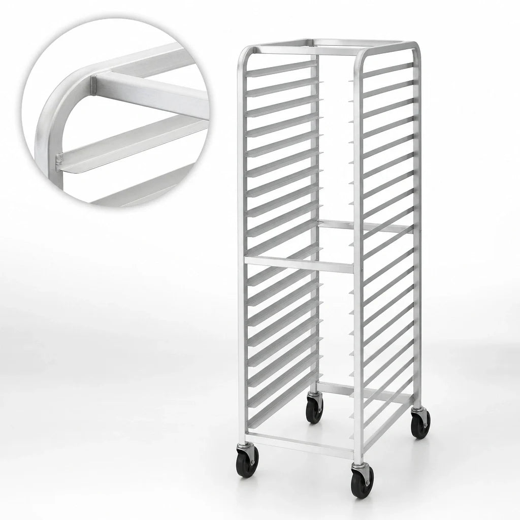 Advance Tabco CFL20 Front-Load Aluminum Roll-In Oven Rack, 20-Pan Capacity, 18 x 26-Inch Pans, 4-Inch Casters