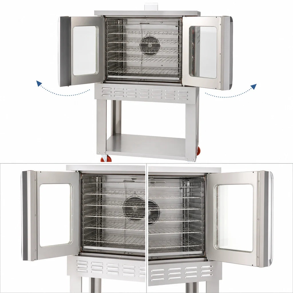American Range M Single-Deck Bakery-Depth Gas Convection Oven, 5-Pan Capacity, Thermostatic Controls, Glass Doors