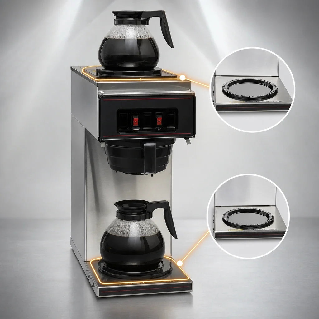 BUNN 13300.0002 Commercial Pourover Drip Coffee Maker, Manual Fill, Stainless Steel, 2 Warmers