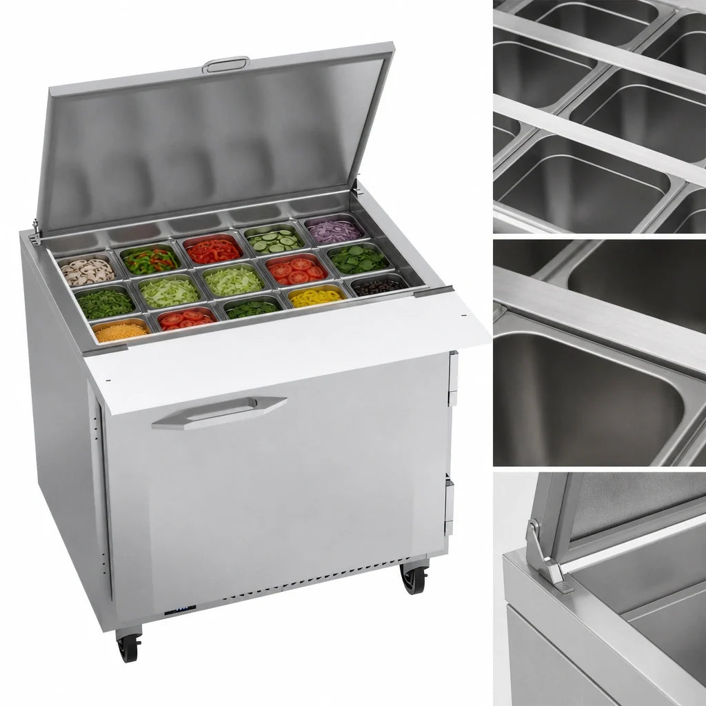 Victory Refrigeration UltraSpec™ VSP36HC-15B 36-Inch 1-Door Self-Contained 15-Pan Mega-Top Sandwich Prep Refrigerator