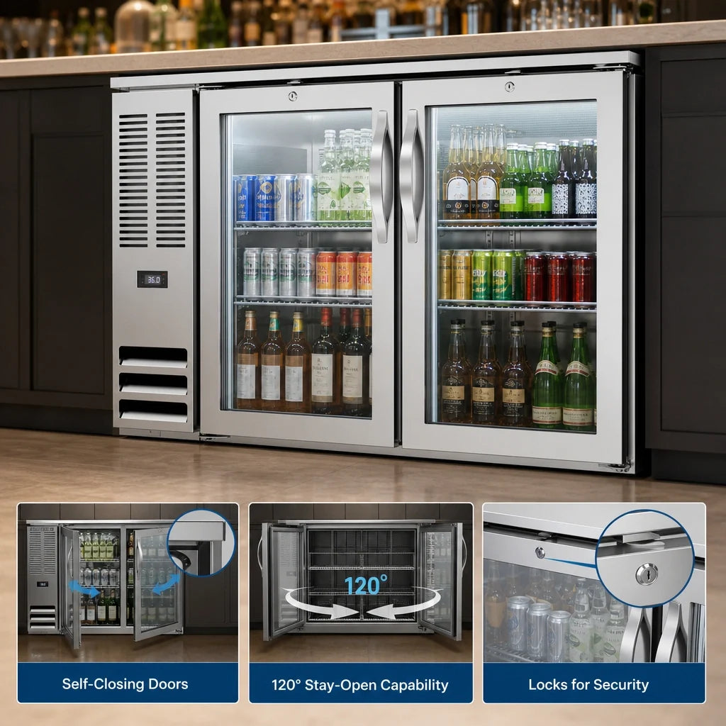 Beverage Air BB48HC-G-S 48-Inch Two-Section Glass Door Back Bar Refrigerator, Stainless Steel, 15.1 Cu. Ft., Self-Contained