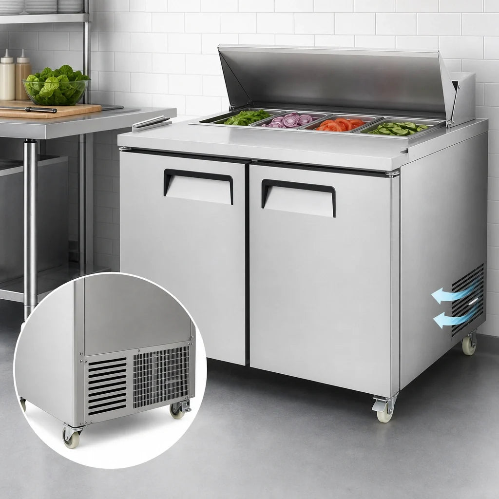Atosa MSF3615GR 36-Inch Two-Section Mega Top Sandwich/Salad Prep Table Refrigerator, 15-Pan, Stainless Steel, Self-Contained