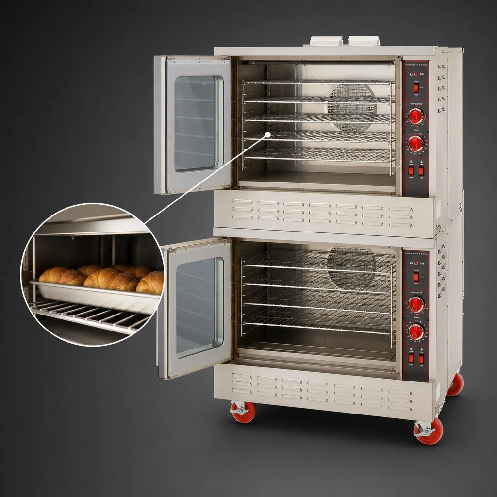 American Range ME-2 Double-Deck Bakery-Depth Electric Convection Oven with Thermostatic Controls and 50/50 Glass Doors