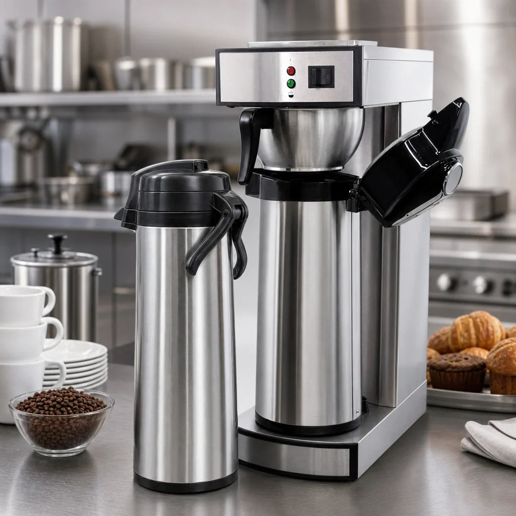 Omcan 44314 Manual Pourover Airpot Coffee Maker, 68 oz (2 L), Stainless Steel, No Water Line Required