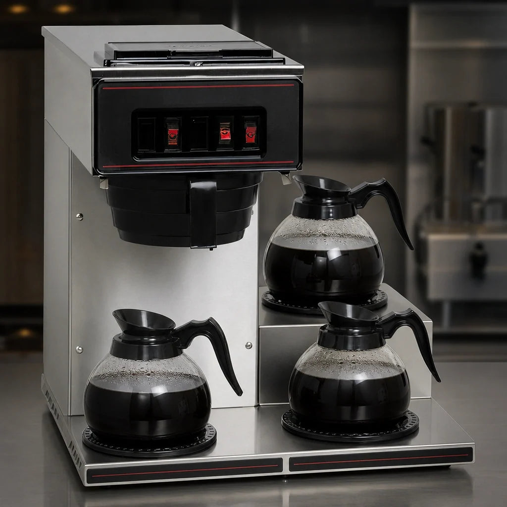 BUNN 13300.0003 Pourover Commercial Drip Coffee Maker with 3 Warmers, Manual Water Fill, 120V