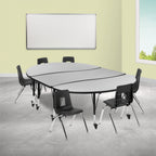 Flash Furniture Emmy XU-GRP-14CH-A3060CON-60-GY-T-P-CAS-GG Adjustable-Height Oval Activity Table with 6 Stack Chairs, Gray/Black Laminate