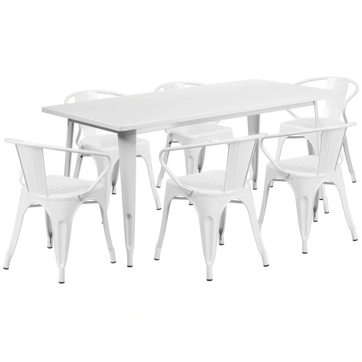 Flash Furniture ET-CT005-6-70-WH-GG Rectangular Table and Chair Set, 63" x 31-1/2", 6 Chairs, White