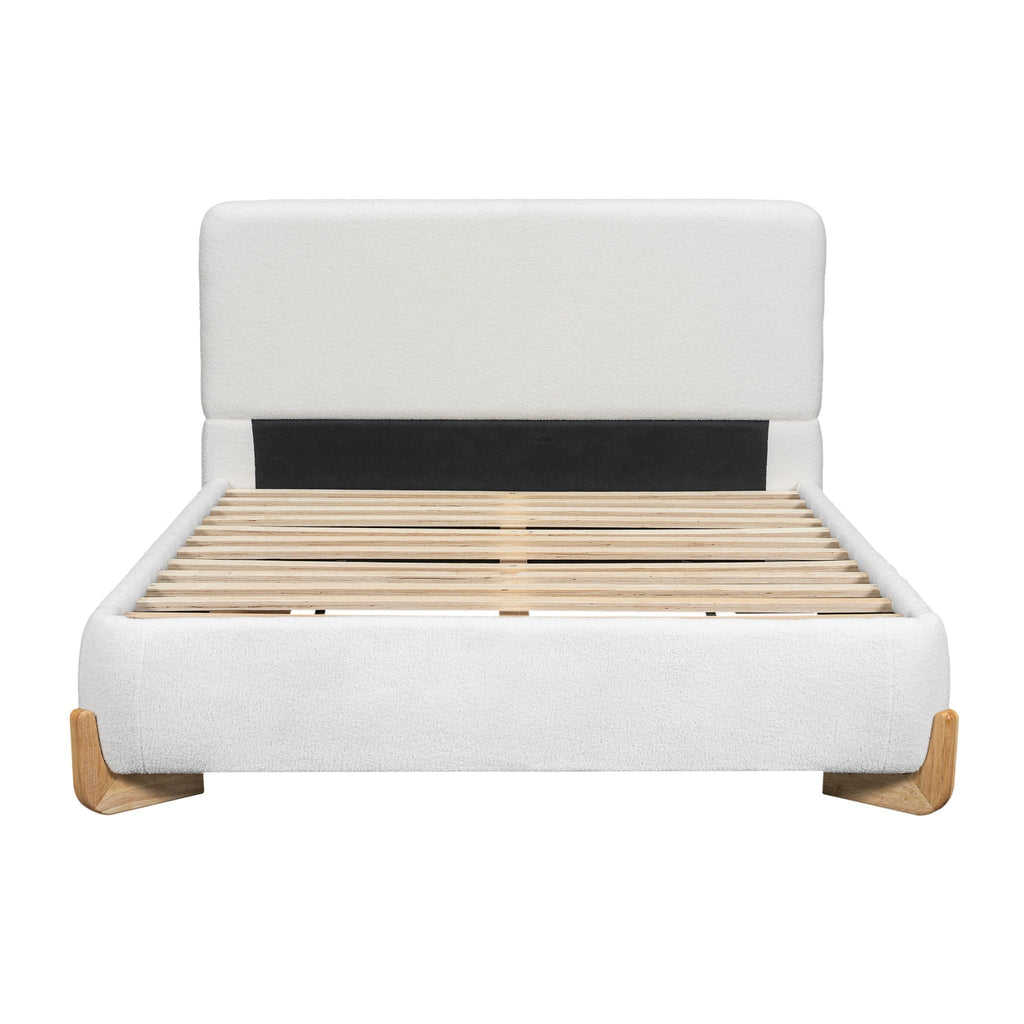 Elegant Boucle Upholstered Bed with Solid Wood Feet