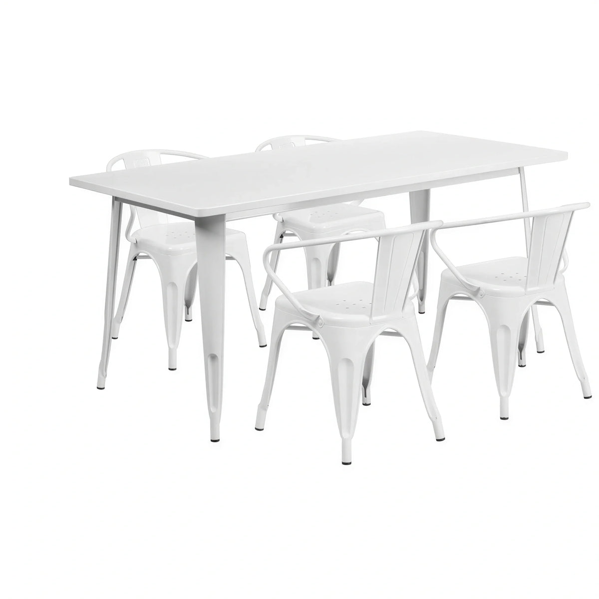 Flash Furniture ET-CT005-4-70-WH-GG White Rectangular Table and Chair Set, 63" x 31-1/2" Table, 29-1/2" High, 4 Chairs