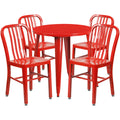 Flash Furniture CH-51090TH-4-18VRT-RED-GG Round Table and 4 Metal Chairs Set, 30" Table, 29-1/2"H, Red, Vertical Slat Backs