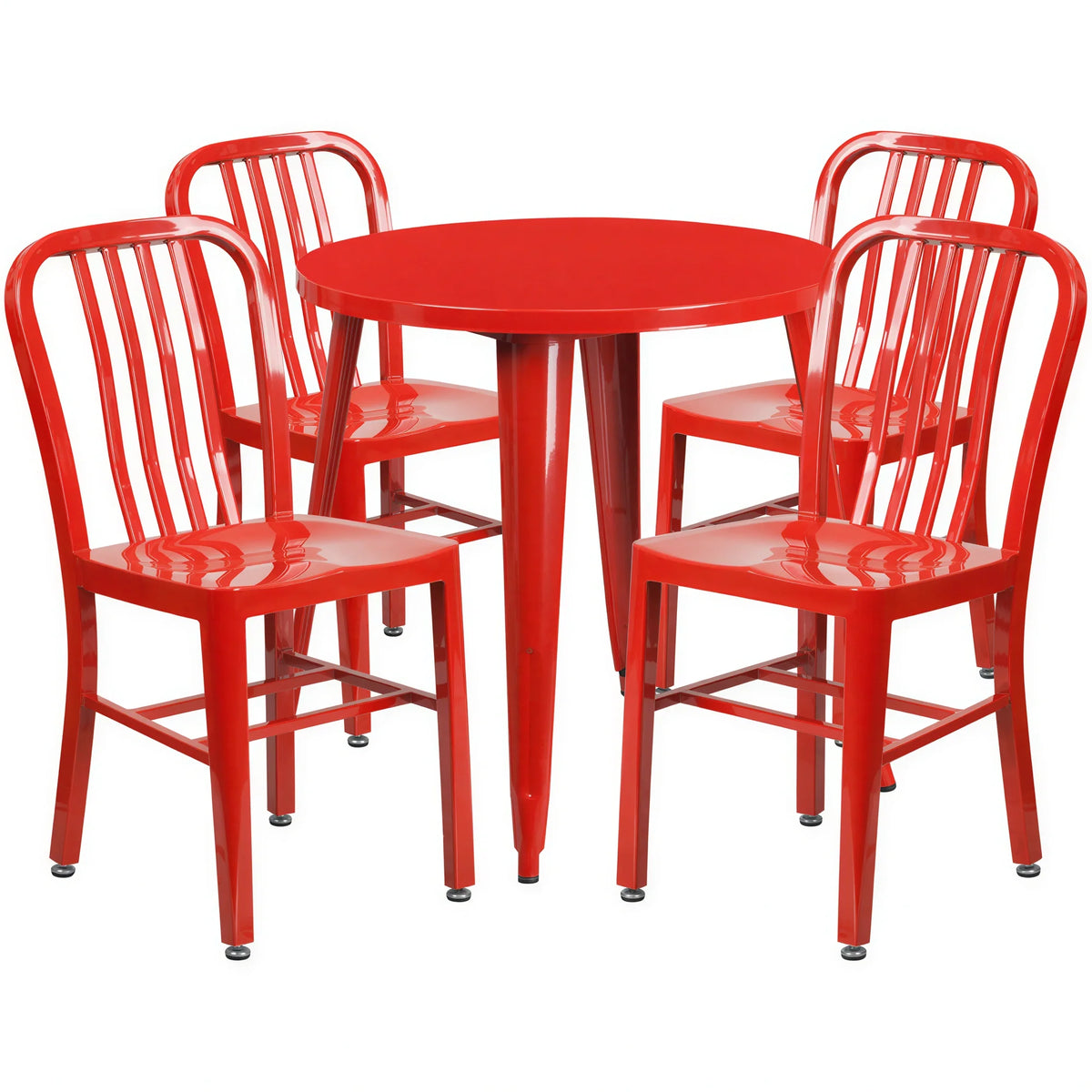 Flash Furniture CH-51090TH-4-18VRT-RED-GG Round Table and 4 Metal Chairs Set, 30" Table, 29-1/2"H, Red, Vertical Slat Backs