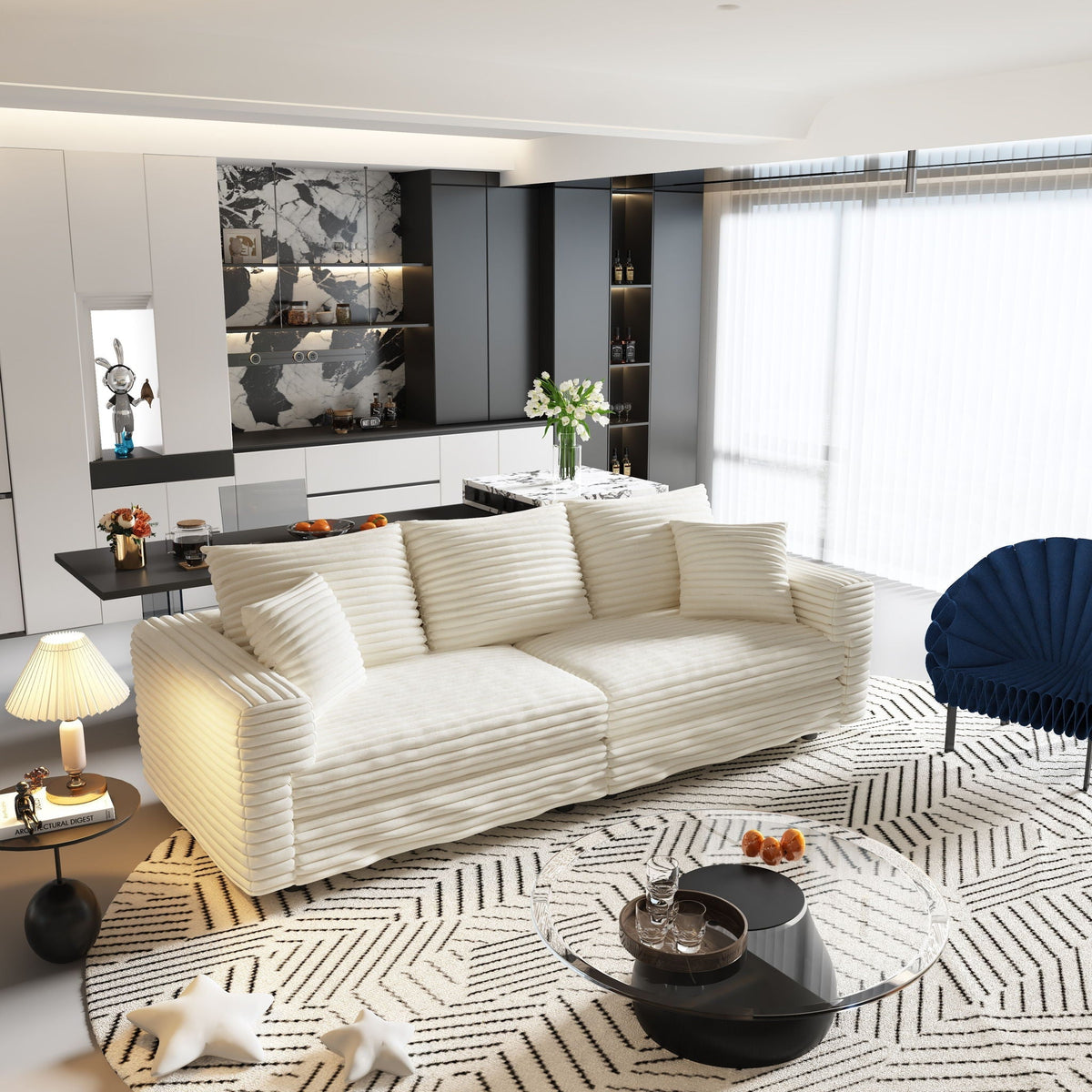 Modern Upholstered Sofa with Deep Cushions - Multiple Sizes & Colors