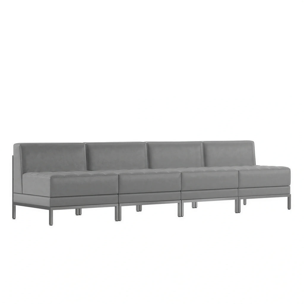 Flash Furniture Hercules - Imagination ZB-IMAG-MIDCH-4-GY-GG Modular Lounge Set, 4 Middle Chairs, Gray LeatherSoft, Tufted Seat, Stainless Steel Legs