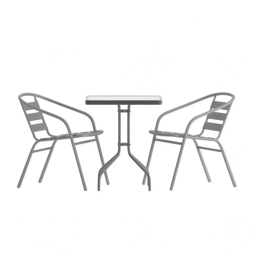 Flash Furniture TLH-0731SQ-017CSV2-GG Square Glass-Top Metal Table Set with 4 Silver Aluminum Slat Stack Chairs