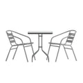 Flash Furniture TLH-0731SQ-017CSV2-GG Square Glass-Top Metal Table Set with 4 Silver Aluminum Slat Stack Chairs