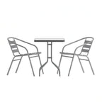 Flash Furniture TLH-0731SQ-017CSV2-GG Square Glass-Top Metal Table Set with 4 Silver Aluminum Slat Stack Chairs