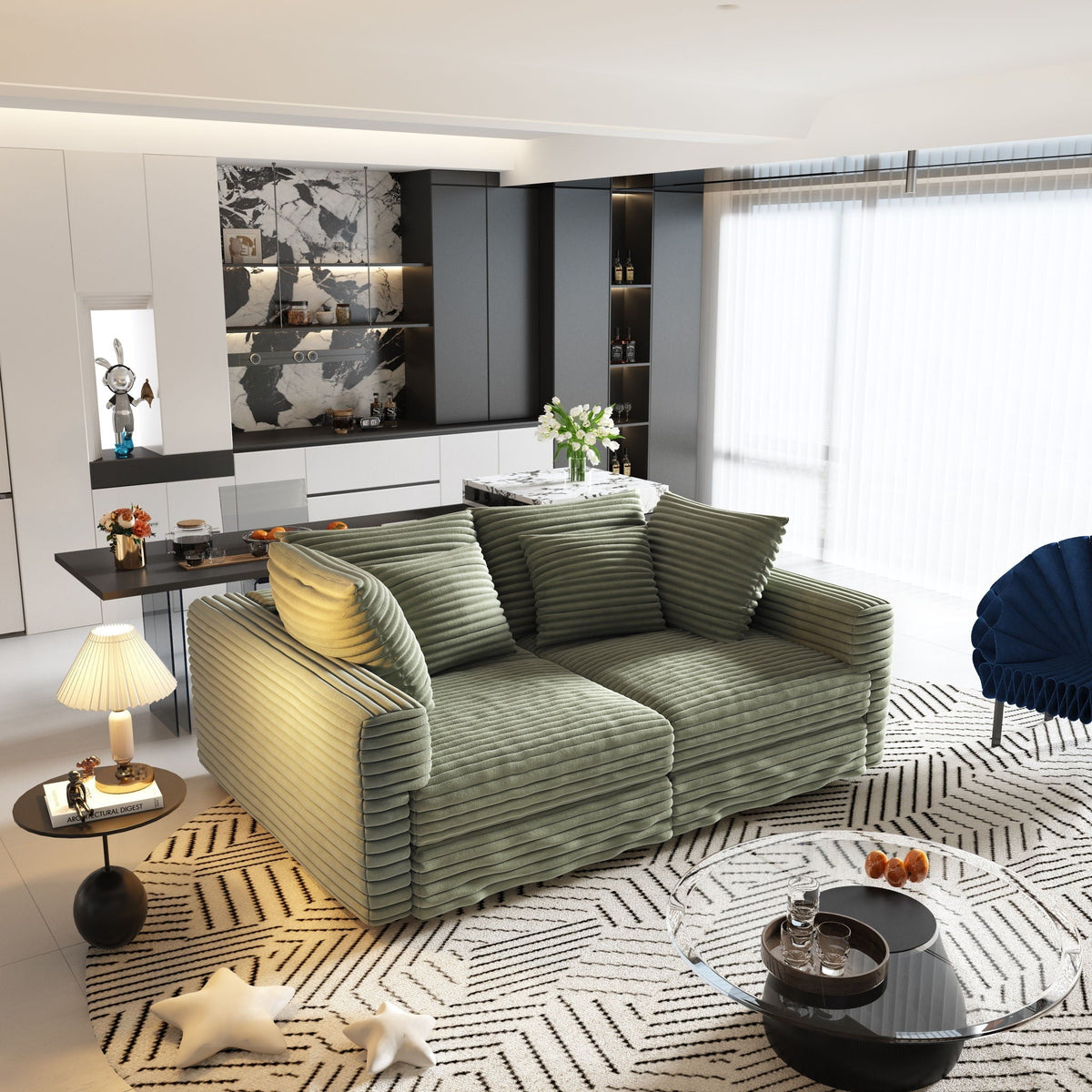 Modern Upholstered Sofa with Deep Cushions - Multiple Sizes & Colors