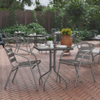 Flash Furniture TLH-0731SQ-017CSV2-GG Square Glass-Top Metal Table Set with 4 Silver Aluminum Slat Stack Chairs