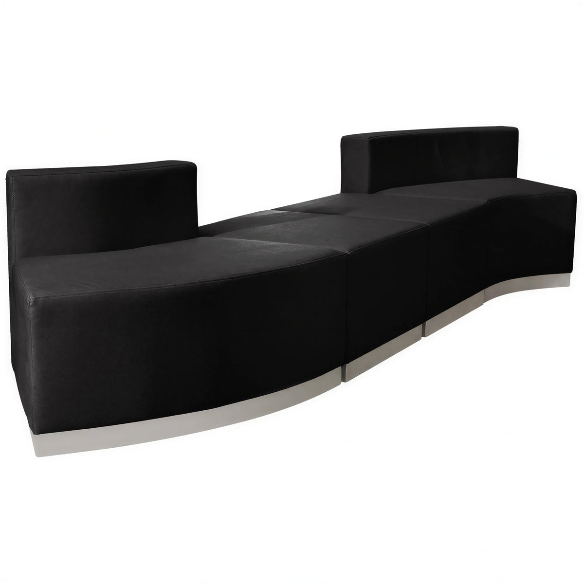 Flash Furniture Hercules - Alon ZB-803-860-SET-BK-GG Modular Reception Configuration with Concave and Convex Chairs, Ottoman, Black LeatherSoft