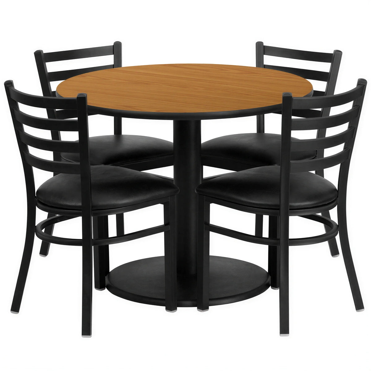 Flash Furniture RSRB1031-GG Round Table and Chair Set, 36-inch Natural Laminate Table with 4 Black Vinyl Ladder-Back Chairs