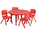 Flash Furniture YU-YCX-0073-2-ROUND-TBL-RED-E-GG Preschool Round Activity Table Set with 4 Red Stacking Chairs, 33" Adjustable-Height Table