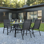 Flash Furniture TLH-089REC-303CBK4-GG 5-Piece Outdoor Patio Dining Set with 55-Inch Tempered Glass Table and 4 Black Flex Chairs