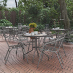 Flash Furniture TLH-072RD-017CSV4-GG Round Glass-Top Metal Table Set with 4 Silver Aluminum Slat Stack Chairs