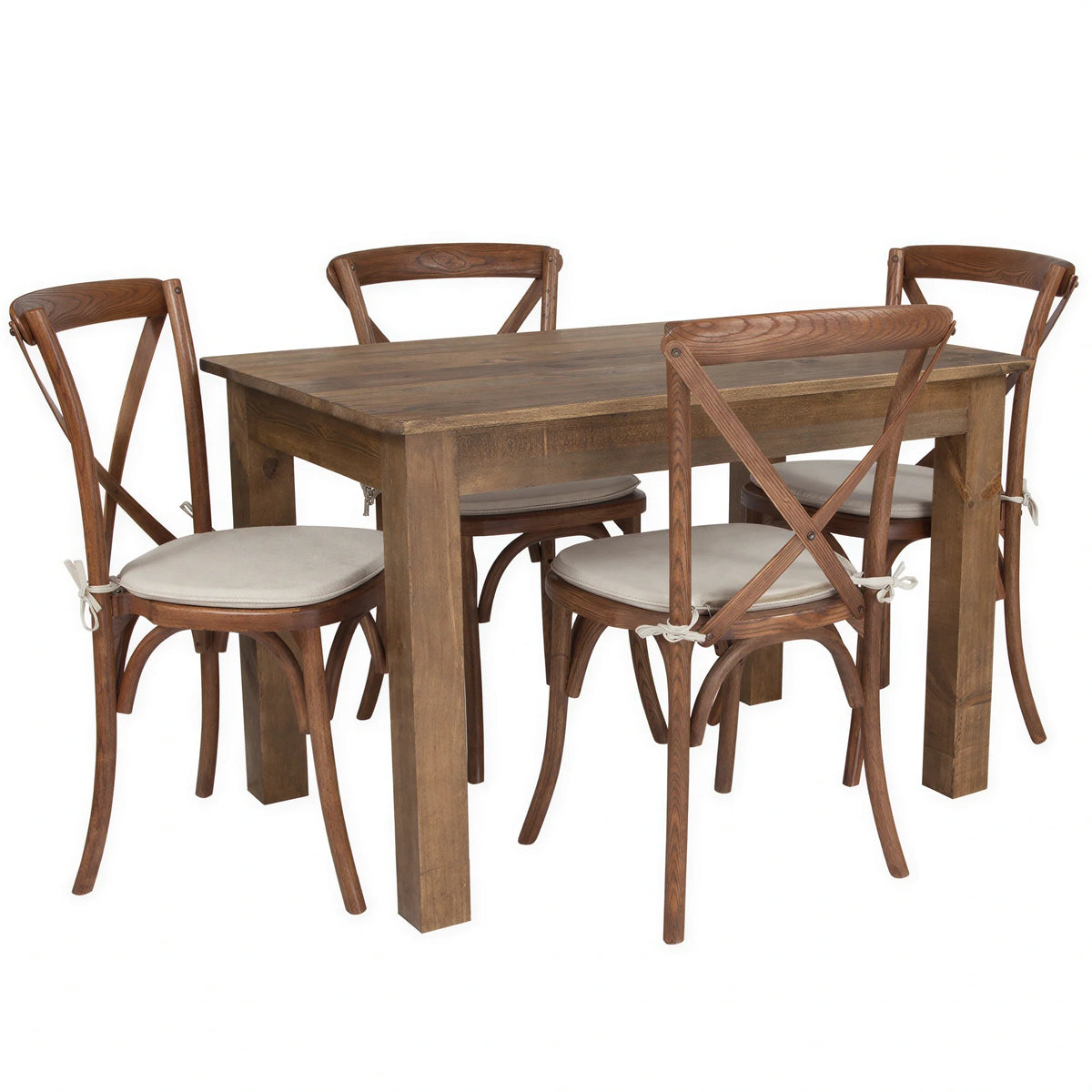 Flash Furniture XA-FARM-17-GG Rectangular Farm Table and 4 Cross-Back Chairs, 46"W x 30"D x 30"H