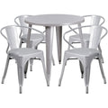 Flash Furniture CH-51090TH-4-18ARM-SIL-GG Round 30" Table and 4 Metal Chairs Set, 29-1/2"H, Integrated Arms, Silver