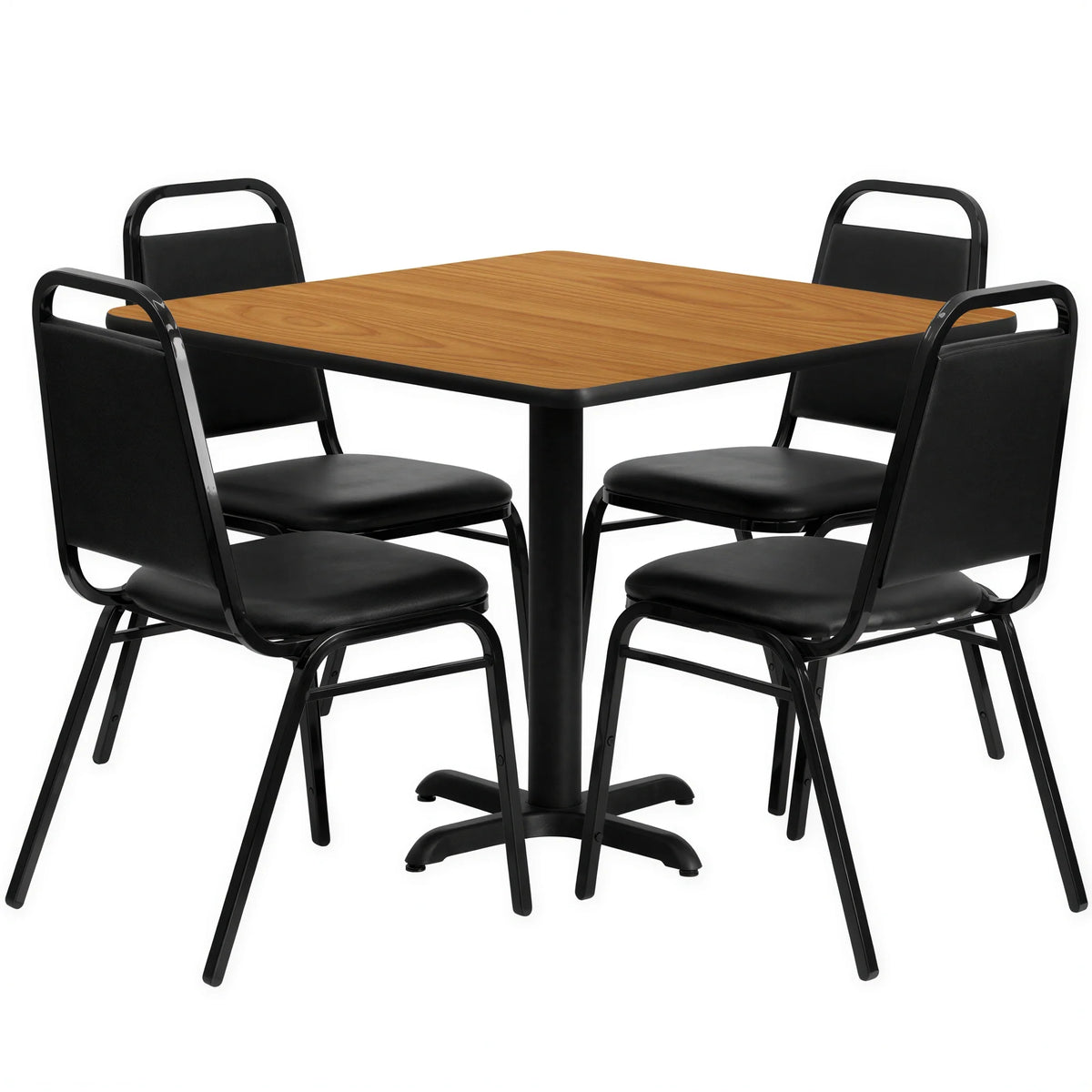 Flash Furniture HDBF1011-GG 36-Inch Square Natural Laminate Table with 4 Black Vinyl Banquet Chairs