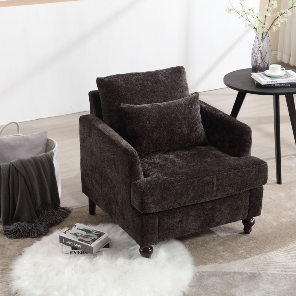 Modern Mid Century Wood Frame Armchair with Tufted Design - Multiple Colors