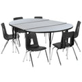 Flash Furniture Emmy XU-GRP-16CH-A3048CON-48-GY-T-A-GG Adjustable-Height Oval Laminate Activity Table with 6 Stack Chairs, Gray/Black