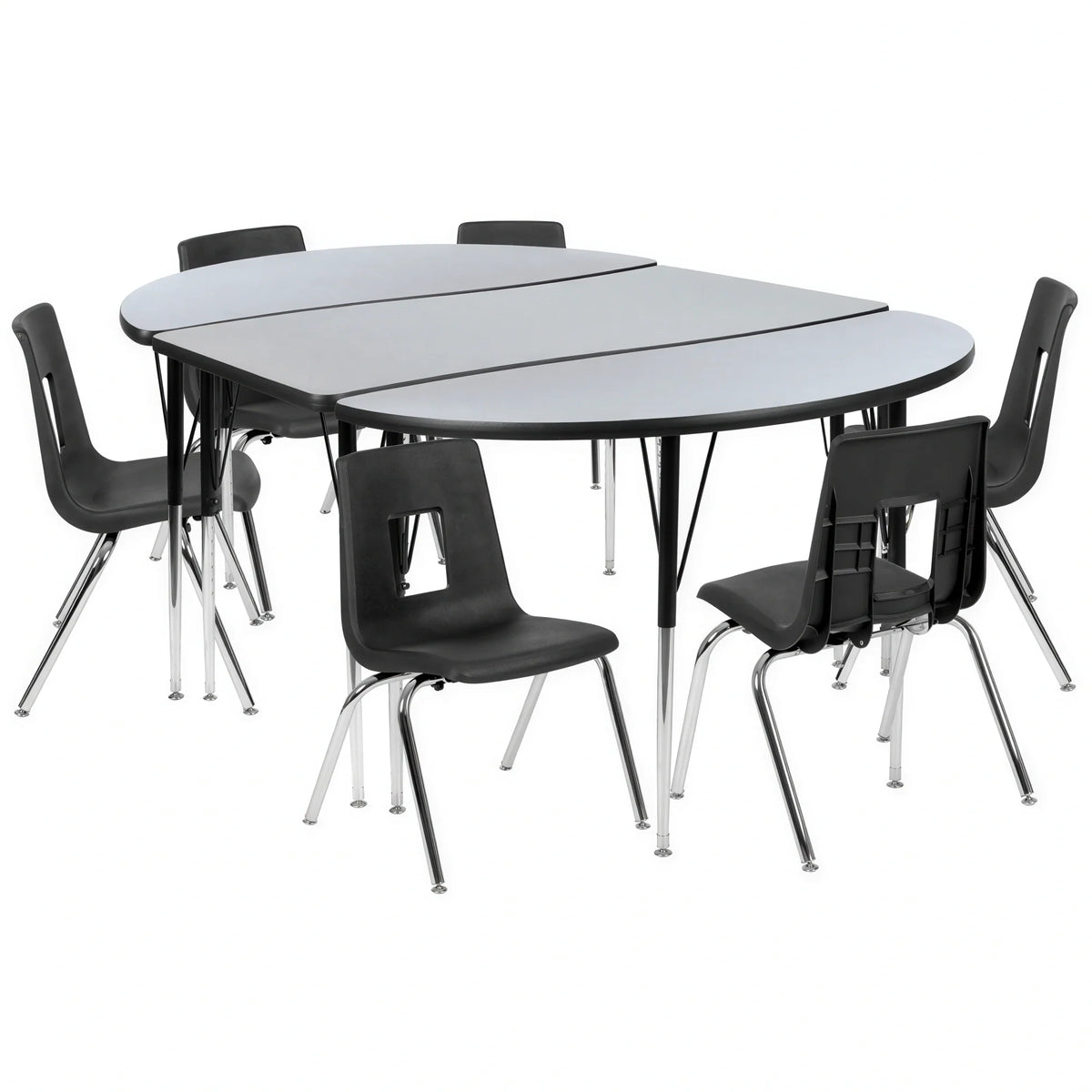 Flash Furniture Emmy XU-GRP-16CH-A3048CON-48-GY-T-A-GG Adjustable-Height Oval Laminate Activity Table with 6 Stack Chairs, Gray/Black