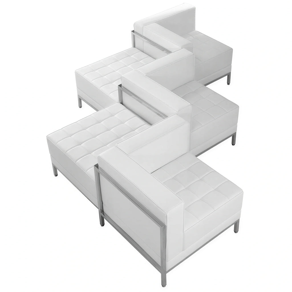 Flash Furniture Hercules - Imagination ZB-IMAG-SET5-WH-GG Modular Chair & Ottoman Set, White LeatherSoft, 3 Right-Corner Chairs, 2 Ottomans