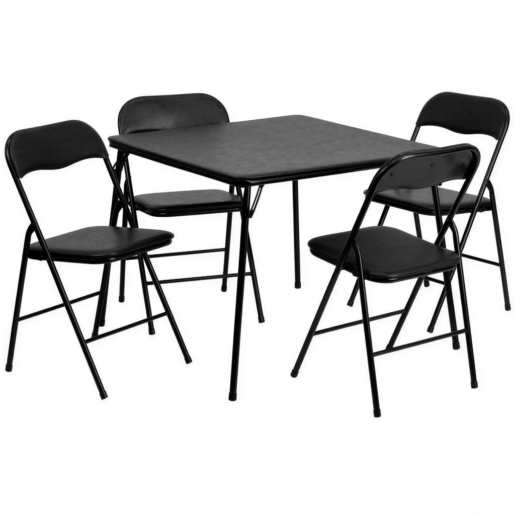 Flash Furniture JB-1-GG Folding Card Table and Chair Set, 33-1/2" Square, 27-3/4" High, 4 Chairs, Black