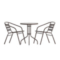 Flash Furniture TLH-071RD-017CBZ2-GG Round Glass-Top Metal Table Set with 2 Bronze Aluminum Slat Stack Chairs