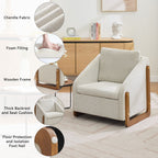 Modern Upholstered Armchair with Wooden Side Frame - Beige, Dark Gray, Blue