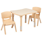 Flash Furniture Emmy YU-YCY-098-0032-RECT-TBL-NAT-GG Preschool Rectangular Activity Table Set, Adjustable Height, 2 Stacking Chairs