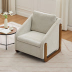 Modern Upholstered Armchair with Wooden Side Frame - Beige, Dark Gray, Blue