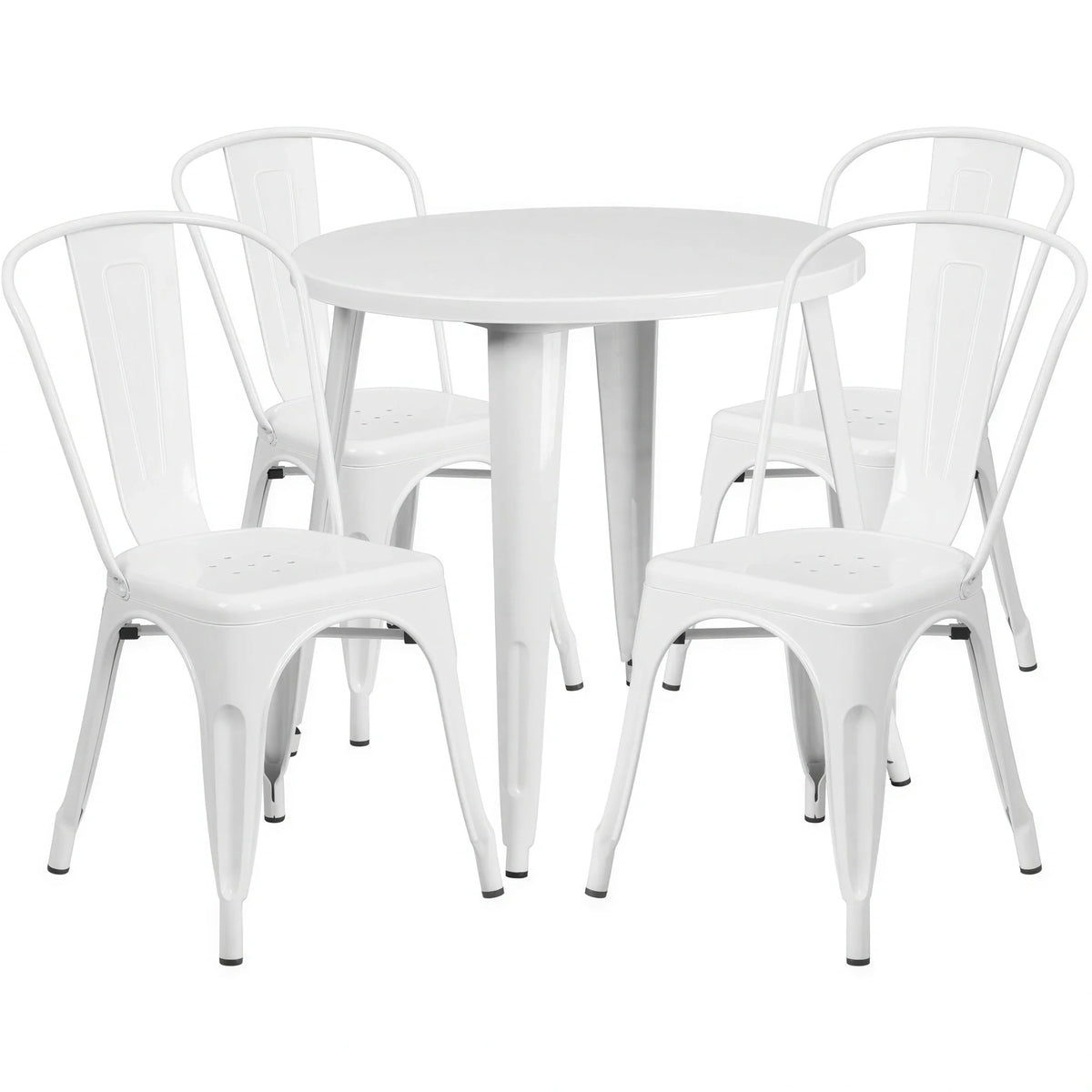 Flash Furniture CH-51090TH-4-18CAFE-WH-GG Round 30" Table and 4 White Metal Chairs Set, 29-1/2"H