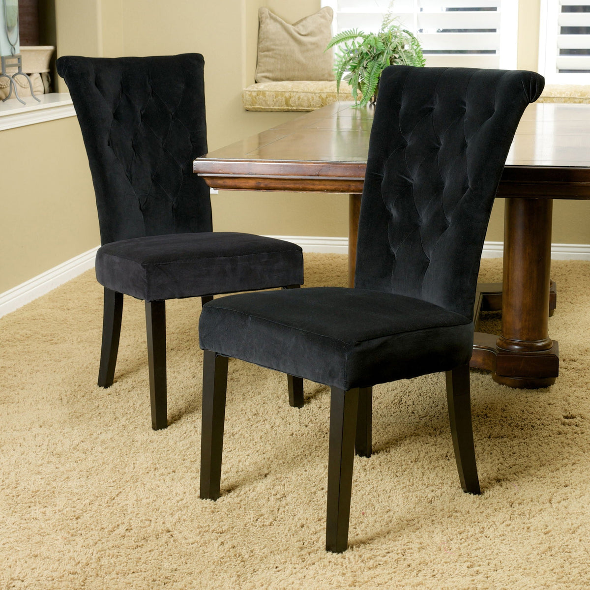 Black Velvet Dining Chair with Tufted Design - Charlotte
