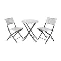Flash Furniture Rouen FV-FWA085-BLK-WHT-GG 3-Piece Foldable Round Bistro Set, 2 Chairs, Black/White PE Rattan, Black Steel Frames