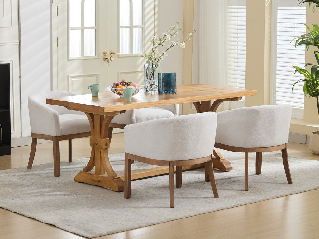 Mid Century Modern Upholstered Barrel Dining Chair with Arms