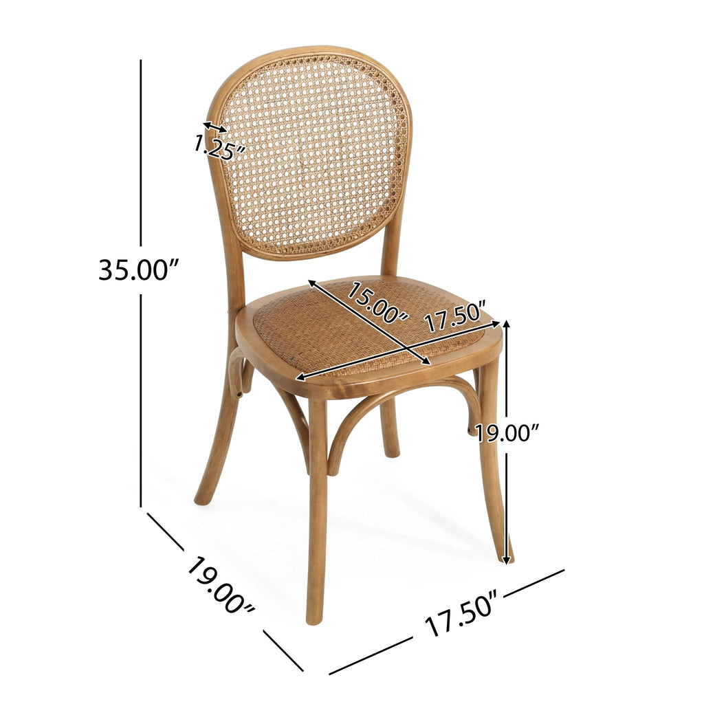 Vintage Style Dining Chairs Set of 2 with Birch Wood Frame and Rattan – Light Brown or Beige