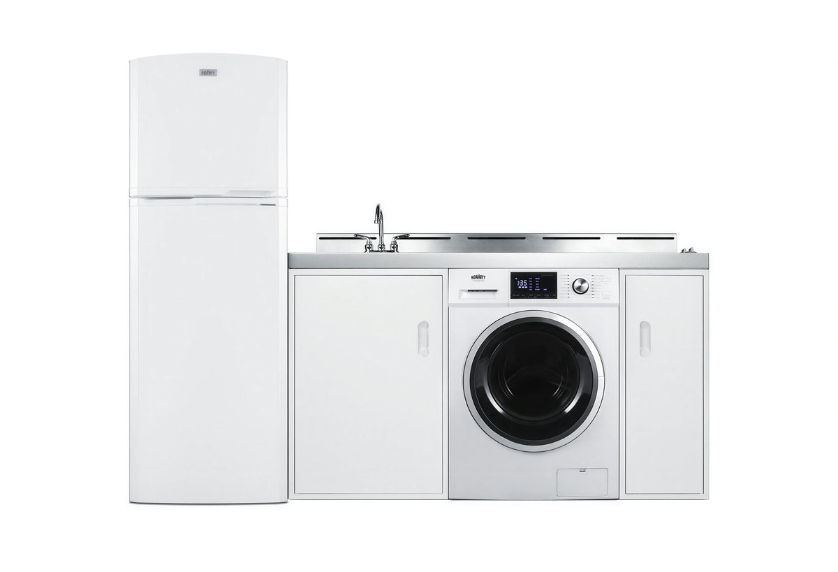 Summit Commercial Summit Appliance ACKSPWD82 83-Inch All-in-One Kitchenette with 2-Burner Coil Cooktop, Refrigerator/Freezer, Washer/Dryer, Sink