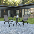 Flash Furniture TLH-073A1303C-GY-GG 3-Piece Outdoor Patio Dining Set with Square Tempered Glass Table and 2 Gray Stack Chairs