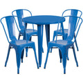 Flash Furniture CH-51090TH-4-18CAFE-BL-GG Round Table and 4-Chair Set, 30-Inch Table, Blue Metal Chairs